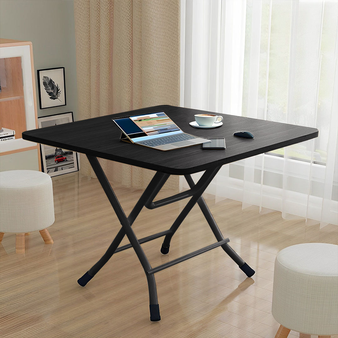 NNEAGS 2X Black Dining Table Portable Square Surface Space Saving Folding Desk with Lacquered Legs Home Decor-3