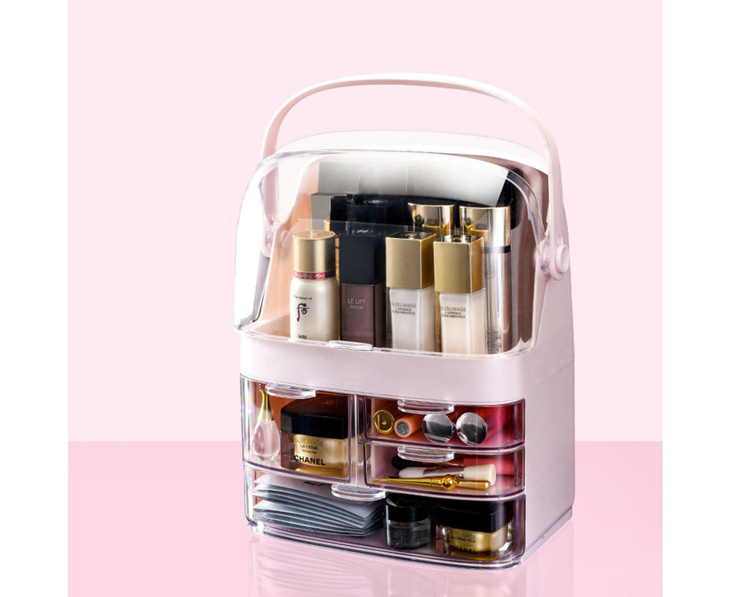 NNEAGS 2X 3 Tier Pink Countertop Makeup Cosmetic Storage Organiser Skincare Holder Jewelry Storage Box with Handle-3