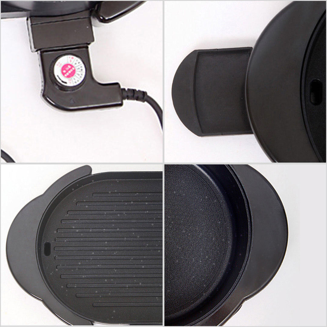 NNEAGS 2X 2  in 1 Electric Non-Stick BBQ Teppanyaki Grill Plate Steamboat Hotpot 2-8 Person-3