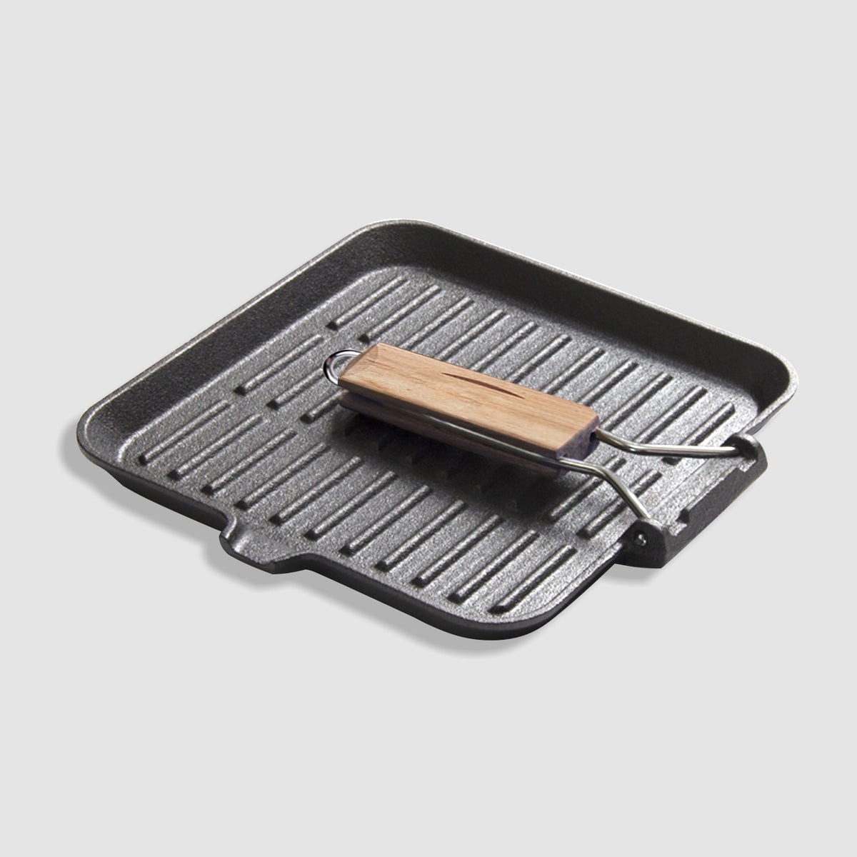 NNEAGS 2X 28cm Ribbed Cast Iron Square Steak Frying Grill Skillet Pan with Folding Wooden Handle-3