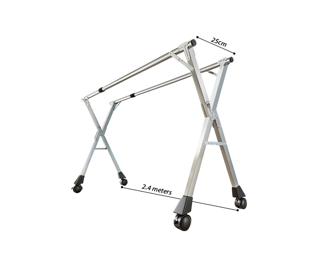 NNEAGS 2.4m Portable Standing Clothes Drying Rack Foldable Space-Saving Laundry Holder with Wheels-3