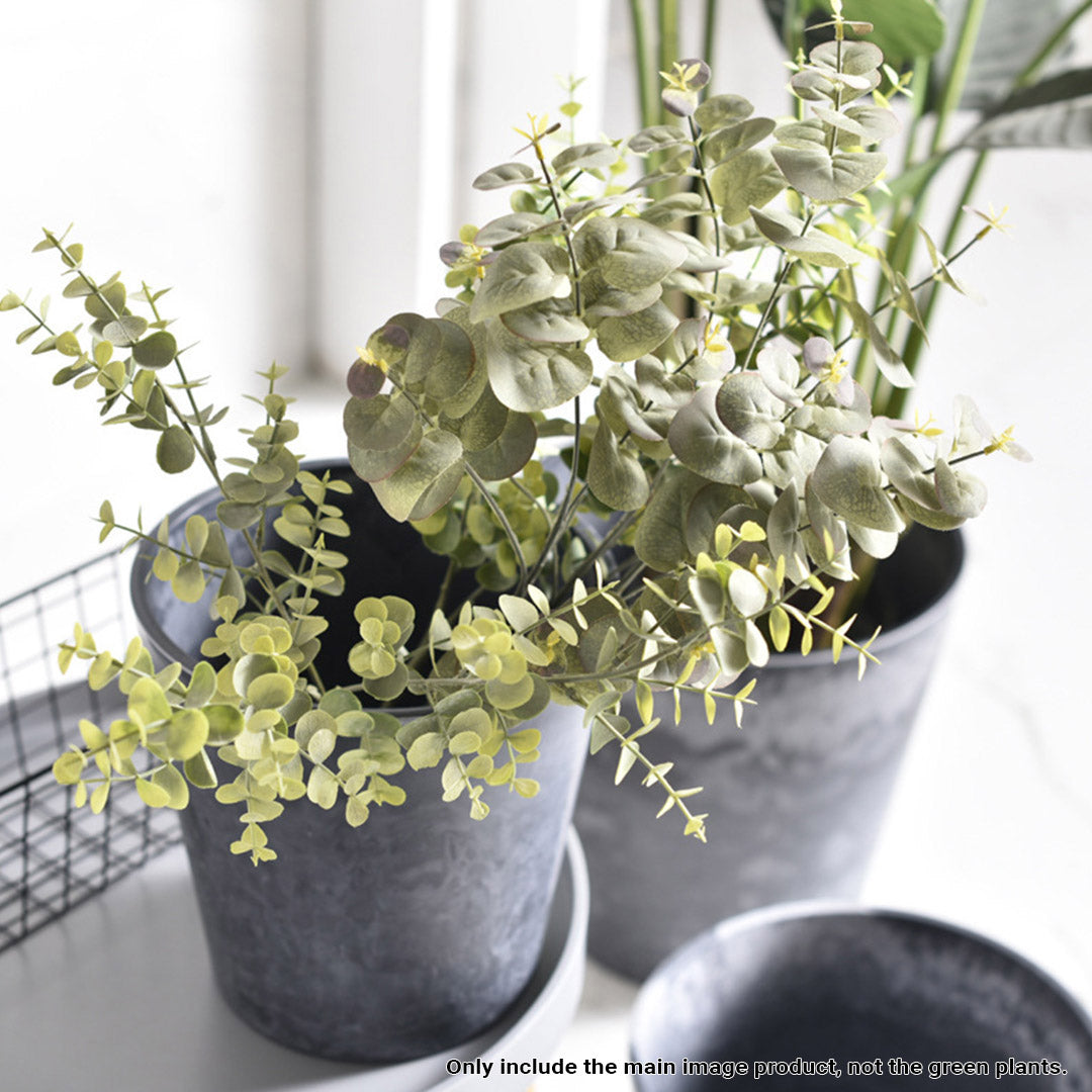 NNEAGS 2X 32cm Weathered Grey Round Resin Plant Flower Pot in Cement Pattern Planter Cachepot for Indoor Home Office-3