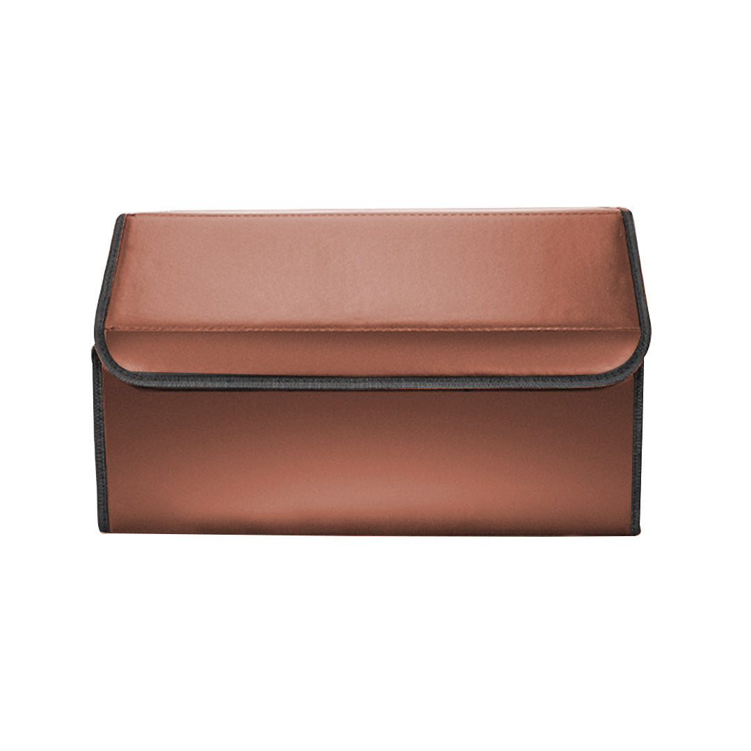 NNEAGS 4X Leather Car Boot Collapsible Foldable Trunk Cargo Organizer Portable Storage Box Coffee Large-3