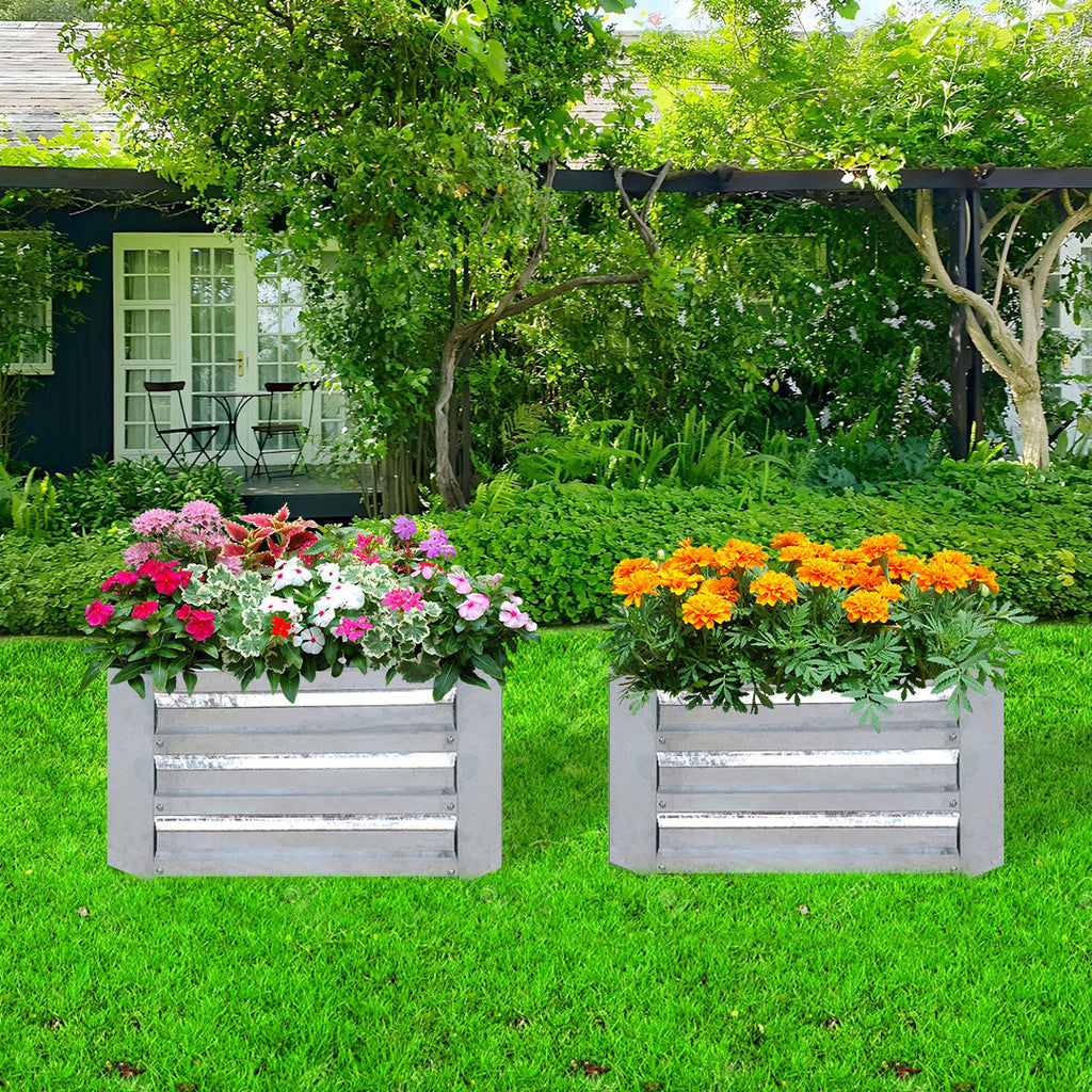 NNEAGS 2X 60cm Square Galvanised Raised Garden Bed Vegetable Herb Flower Outdoor Planter Box-3
