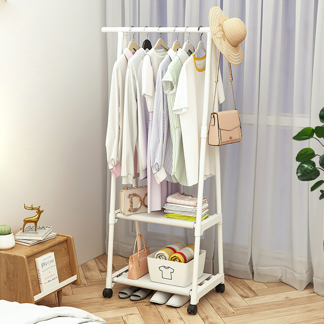 NNEAGS 2X 2-in-1 Organiser Clothes Shoe Rack Space-Saving Triangular Storage with Wheels White-3