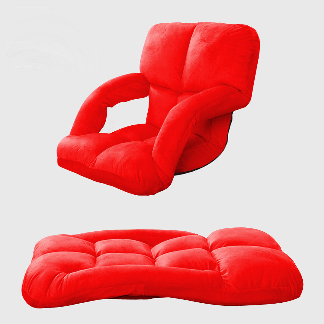 NNEAGS 4X Foldable Lounge Cushion Adjustable Floor Lazy Recliner Chair with Armrest Red-3