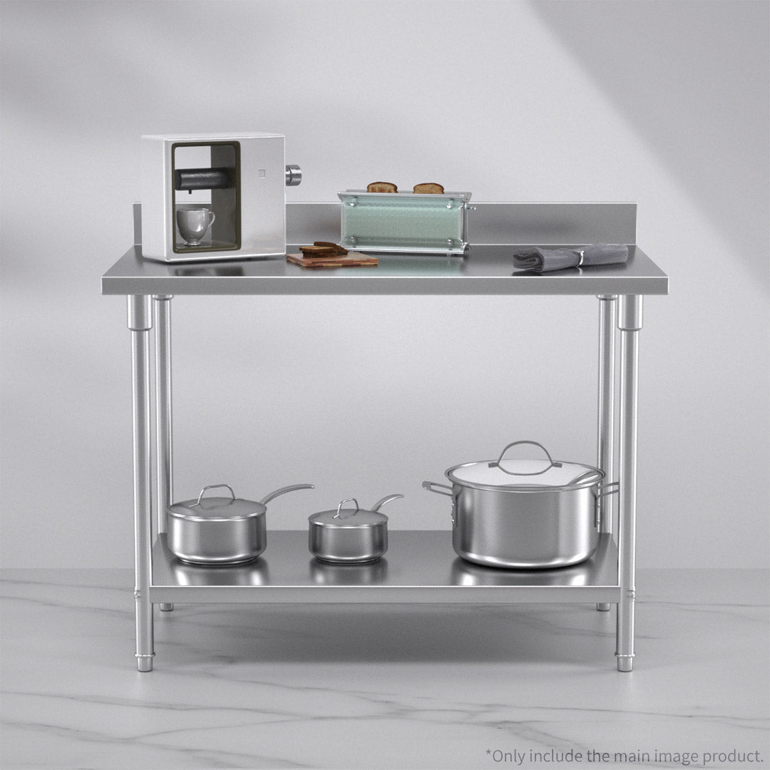 NNEAGS Catering Kitchen Stainless Steel Prep Work Bench Table with Back-splash 120*70*85cm-3