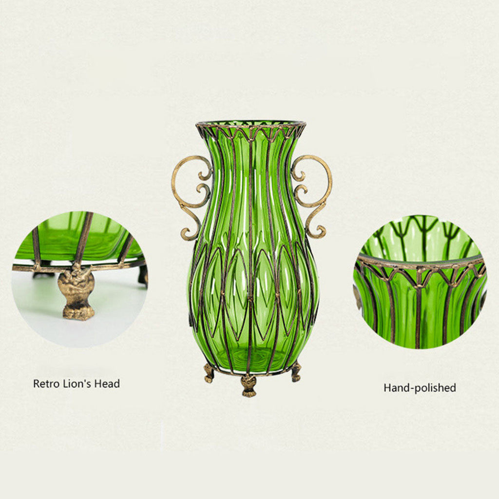 NNEAGS 51cm Green Glass Tall Floor Vase with 12pcs White Artificial Fake Flower Set-3