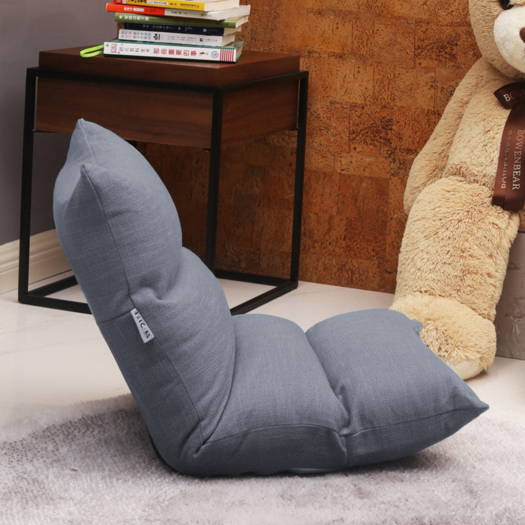 NNEAGS 2X Lounge Floor Recliner Adjustable Lazy Sofa Bed Folding Game Chair Grey-3