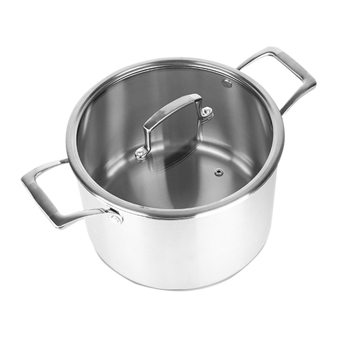 NNEAGS 2X 26cm Stainless Steel Soup Pot Stock Cooking Stockpot Heavy Duty Thick Bottom with Glass Lid-3