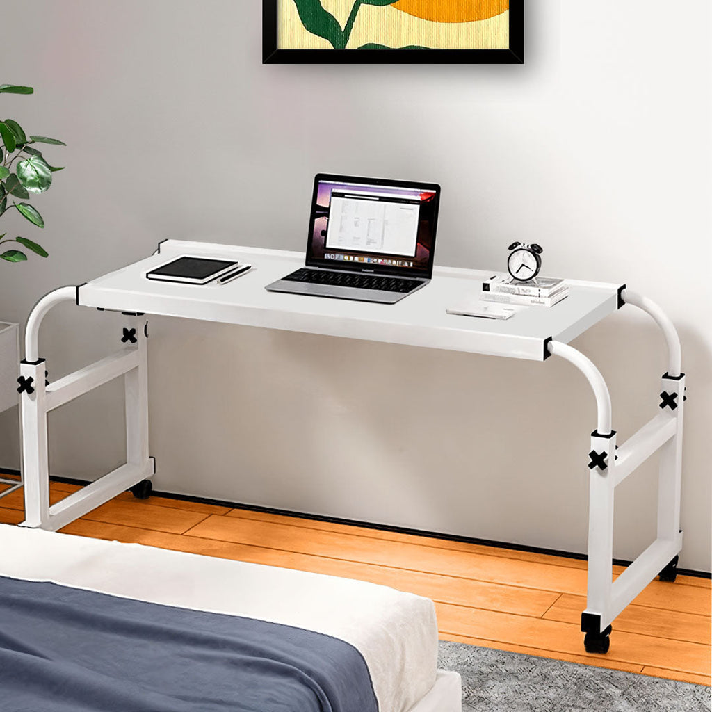 NNEAGS 2X 120x45cm White Cross Bed Movable Desk Table w/ Adjustable Length & Height-3