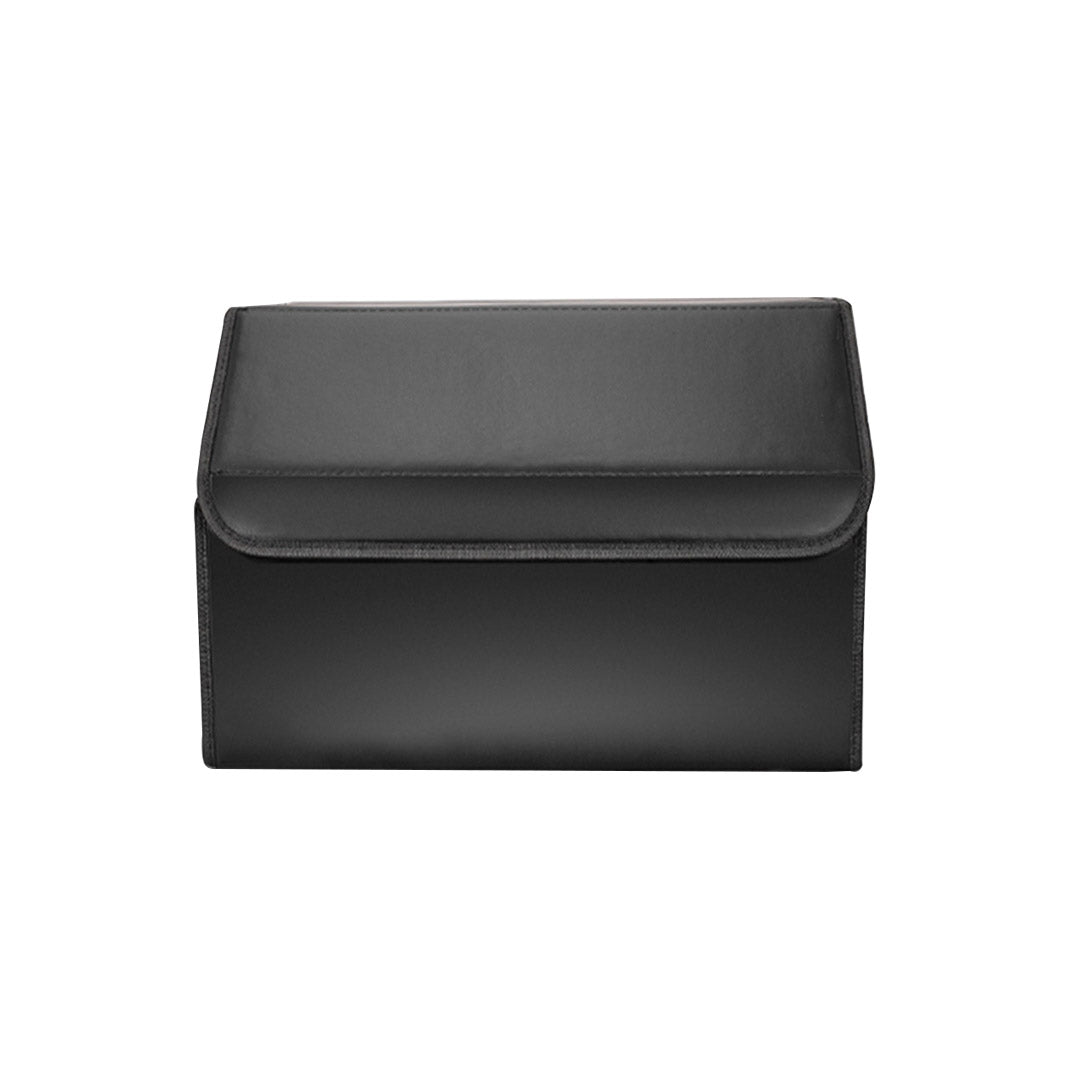 NNEAGS 4X Leather Car Boot Collapsible Foldable Trunk Cargo Organizer Portable Storage Box Black Medium-3