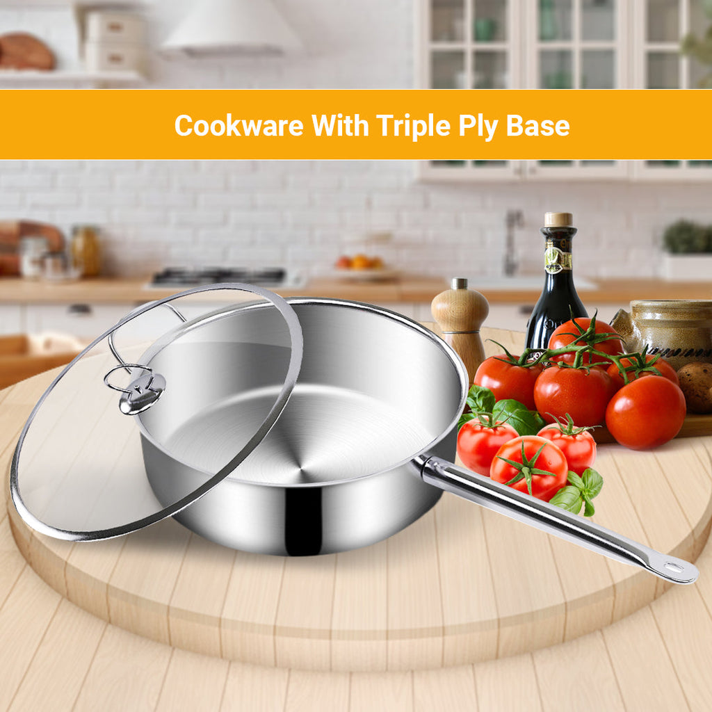 NNEAGS 32cm Stainless Steel Saucepan Sauce pan with Glass Lid and Helper Handle Triple Ply Base Cookware-3