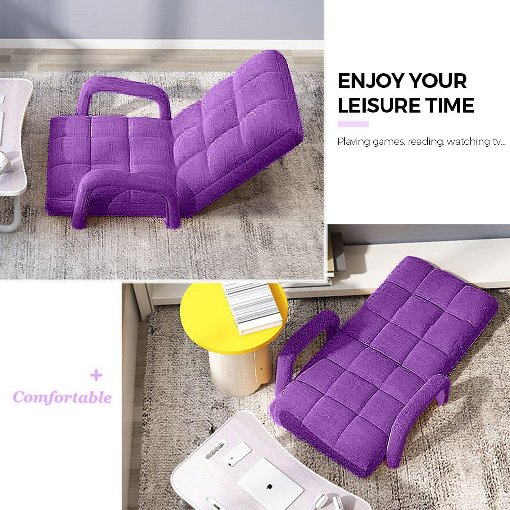 NNEAGS 2X Foldable Lounge Cushion Adjustable Floor Lazy Recliner Chair with Armrest Purple-3