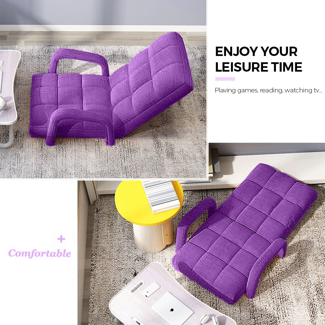NNEAGS 2X Foldable Lounge Cushion Adjustable Floor Lazy Recliner Chair with Armrest Purple-3
