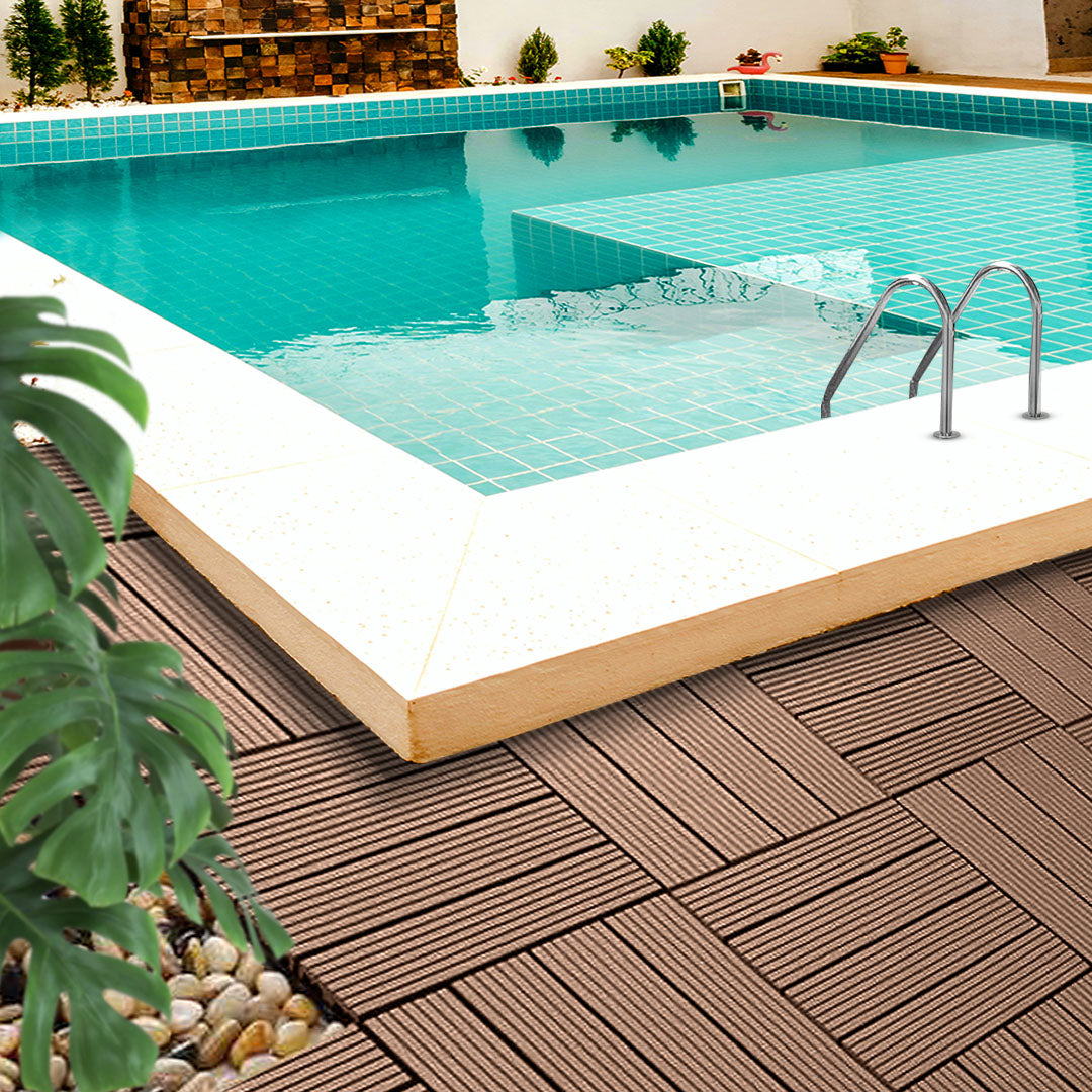 NNEAGS 11 pcs Light Chocolate DIY Wooden Composite Decking Tiles Garden Outdoor Backyard Flooring Home Decor-3