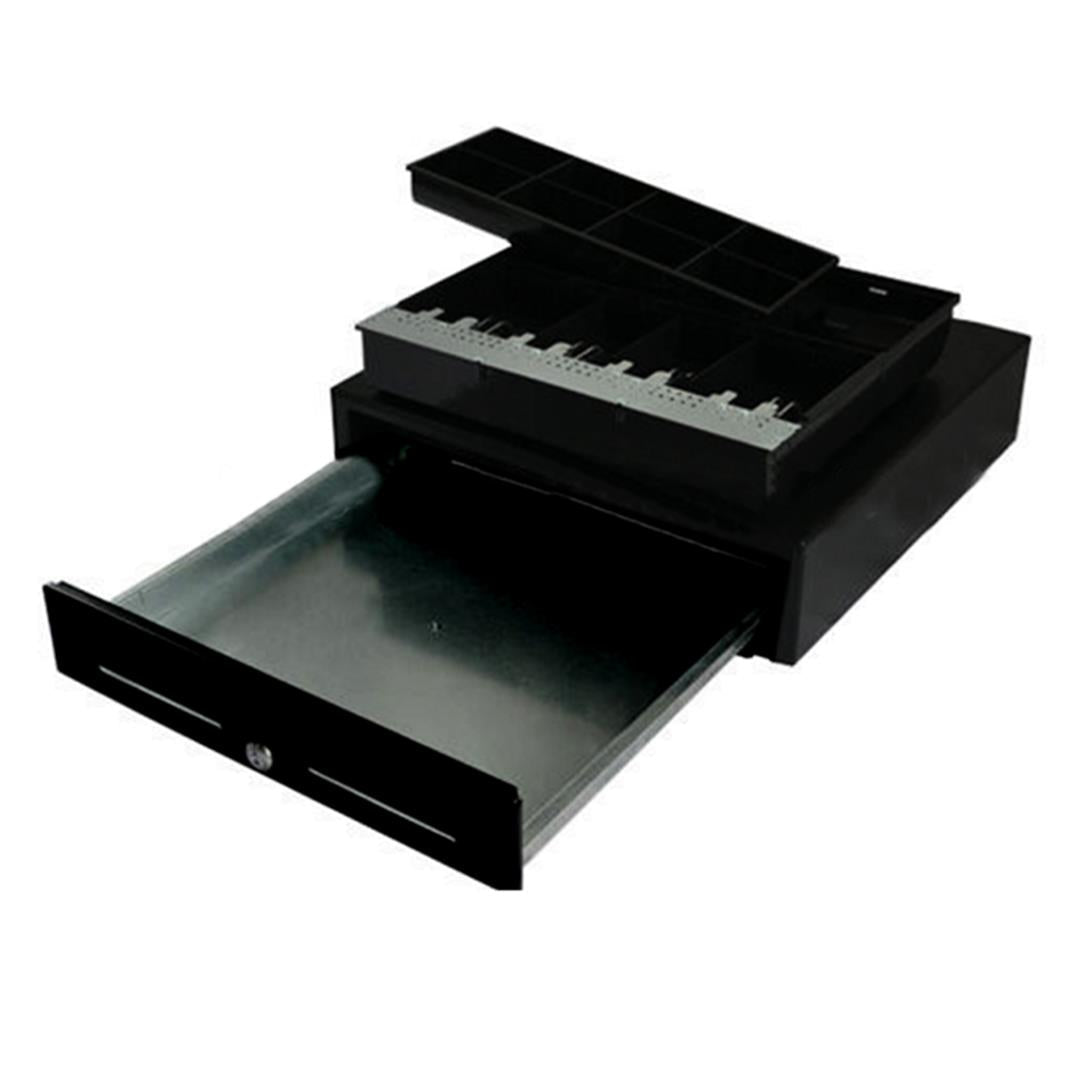NNEAGS Black Heavy Duty Cash Drawer Electronic 4 Bills 8 Coins Cheque Slot Tray Pos 410-3