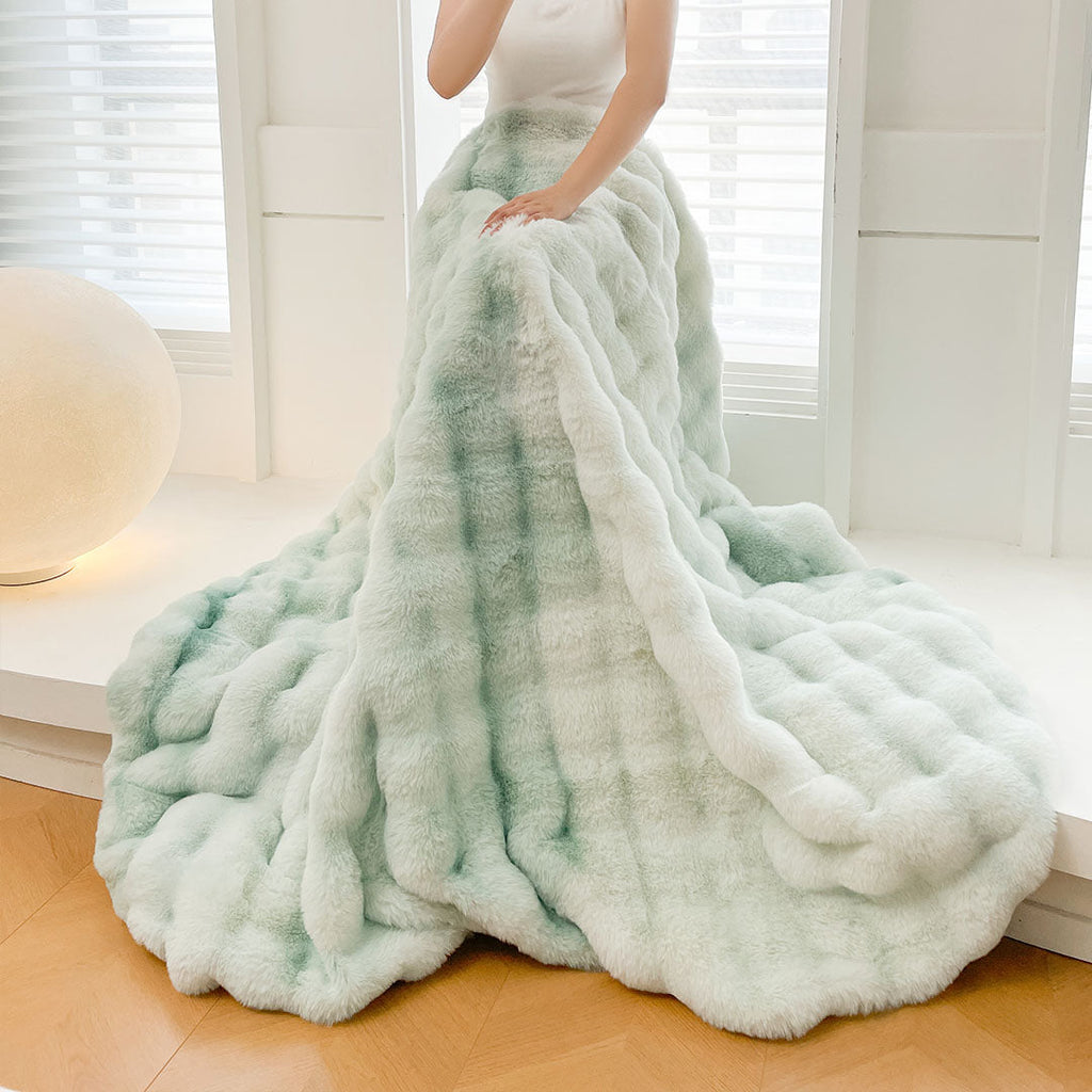 NNEAGS 2X 200cm Light Green Fuzzy Super Soft and Cozy Fluffy Throw Blanket-3
