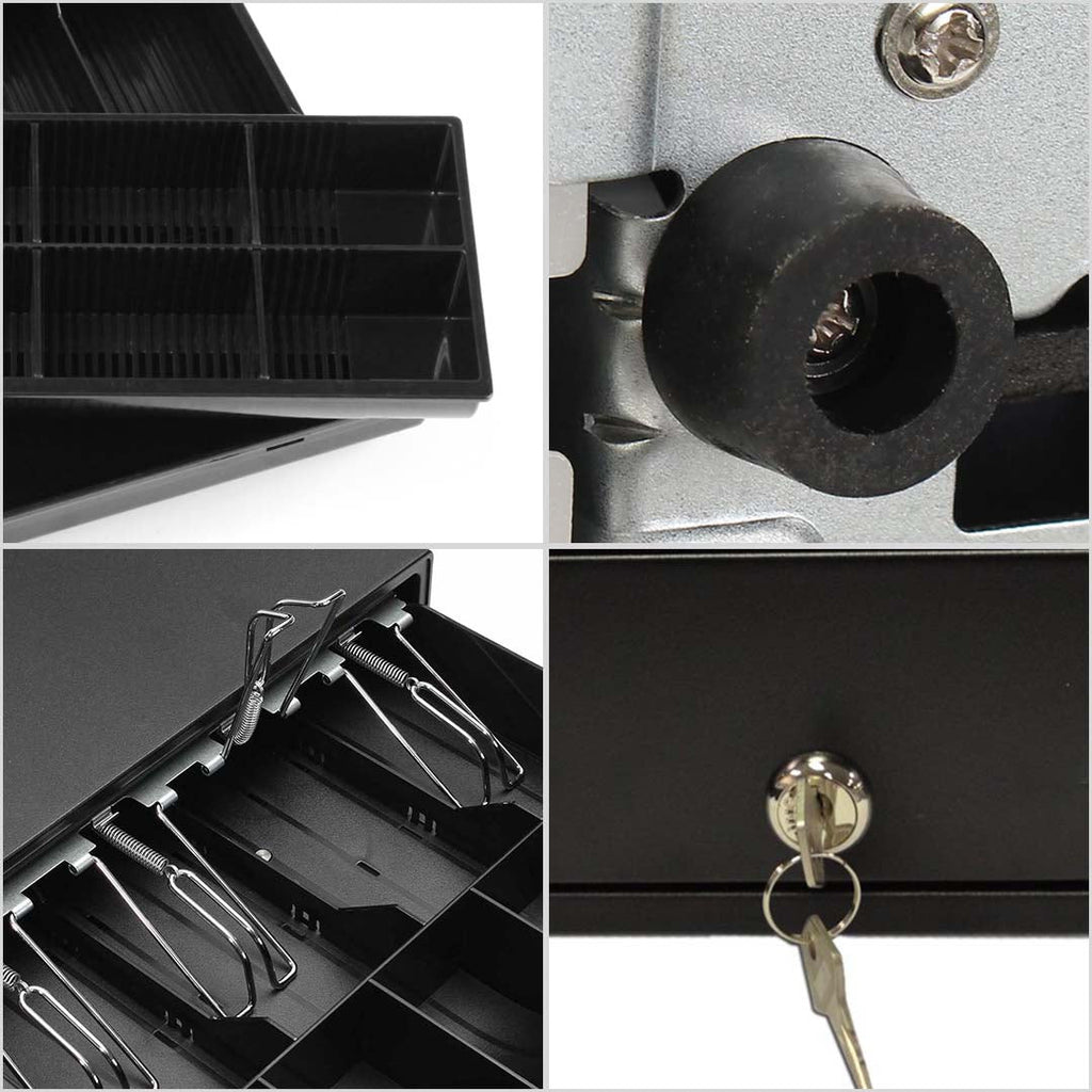 NNEAGS 2X Black Heavy Duty Cash Drawer Electronic 4 Bills 8 Coins Cheque Slot Tray Pos 350-4