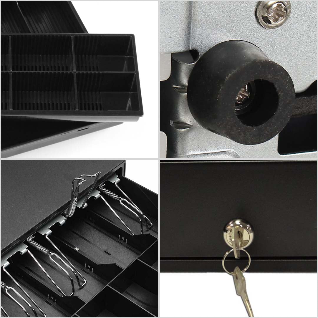 NNEAGS 2X Black Heavy Duty Cash Drawer Electronic 4 Bills 8 Coins Cheque Slot Tray Pos 350-4