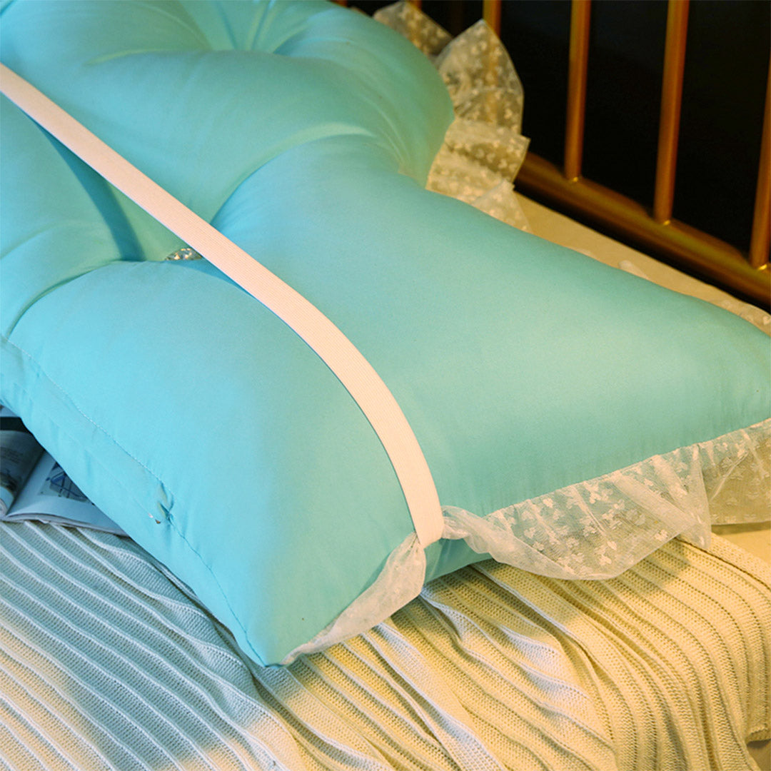 NNEAGS 2X 150cm Light Blue Princess Bed Pillow Headboard Backrest Bedside Tatami Sofa Cushion with Ruffle Lace Home Decor-4