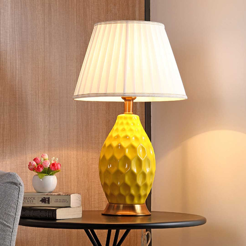 NNEAGS 4X Textured Ceramic Oval Table Lamp with Gold Metal Base Yellow-4