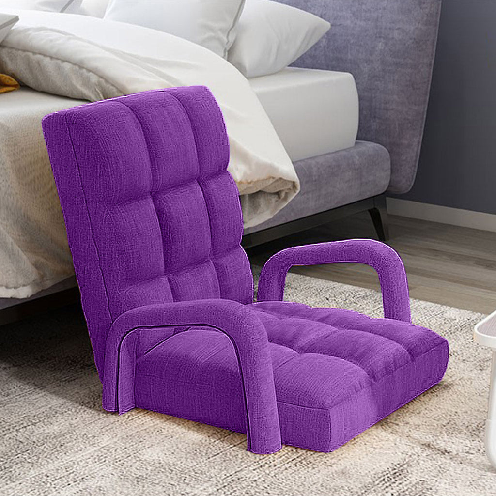NNEAGS 2X Foldable Lounge Cushion Adjustable Floor Lazy Recliner Chair with Armrest Purple-4