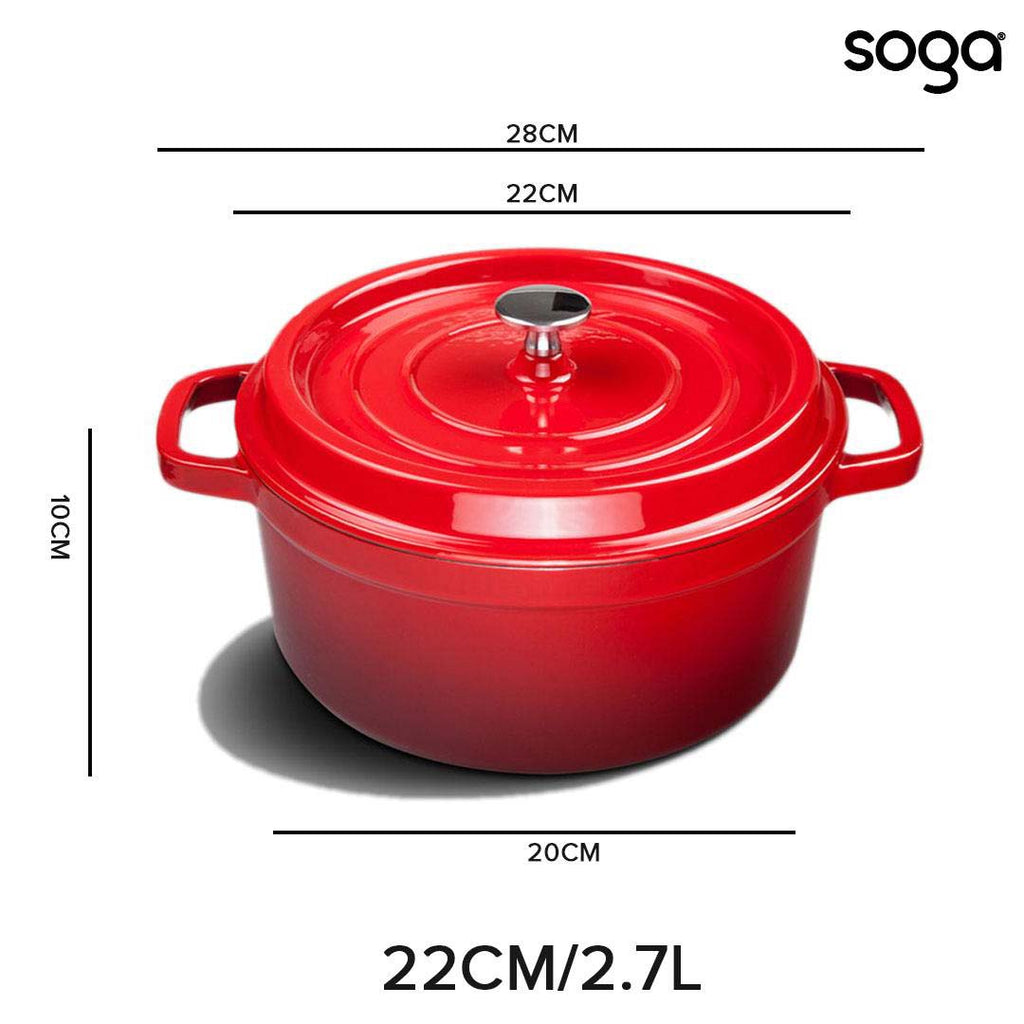 NNEAGS 2X Cast Iron 24cm Enamel Porcelain Stewpot Casserole Stew Cooking Pot With Lid Red-4