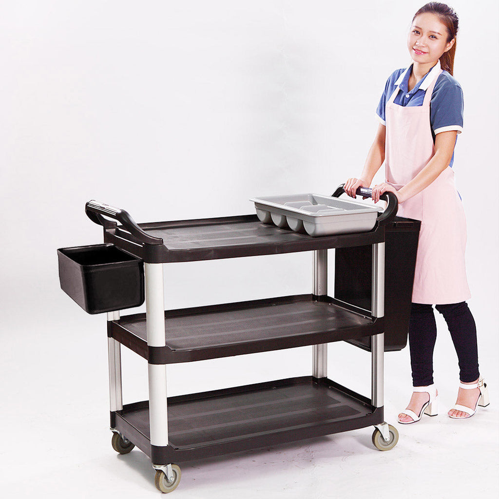 NNEAGS 3 Tier Food Trolley Food Waste Cart With Two Bins Storage Kitchen Black Large-4