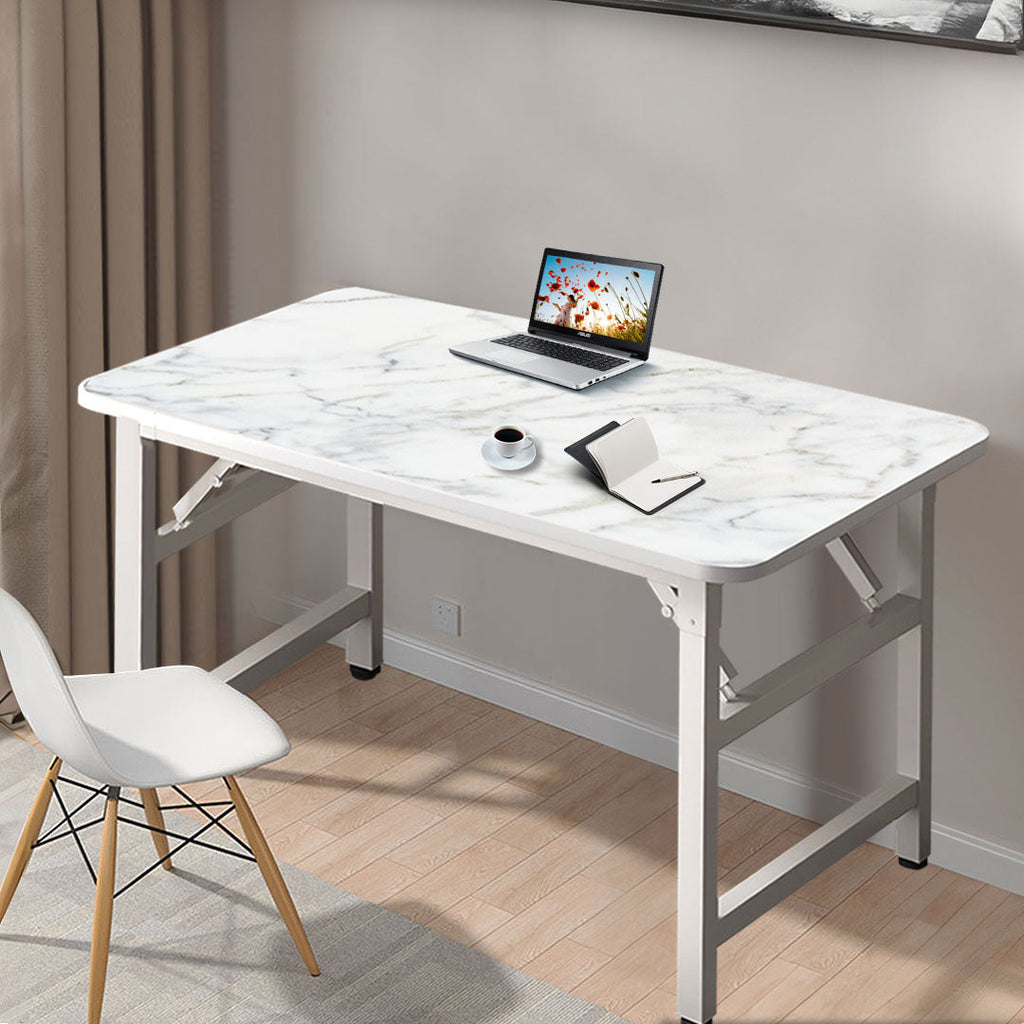 NNEAGS 120x60 White Foldable Computer Study Table Easy Assembly Desk No Chair-4