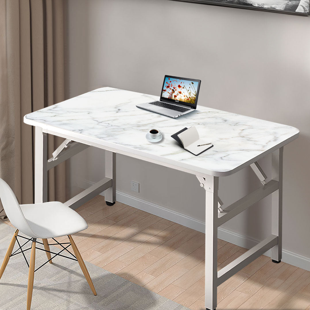 NNEAGS 120x60 White Foldable Computer Study Table Easy Assembly Desk No Chair-4