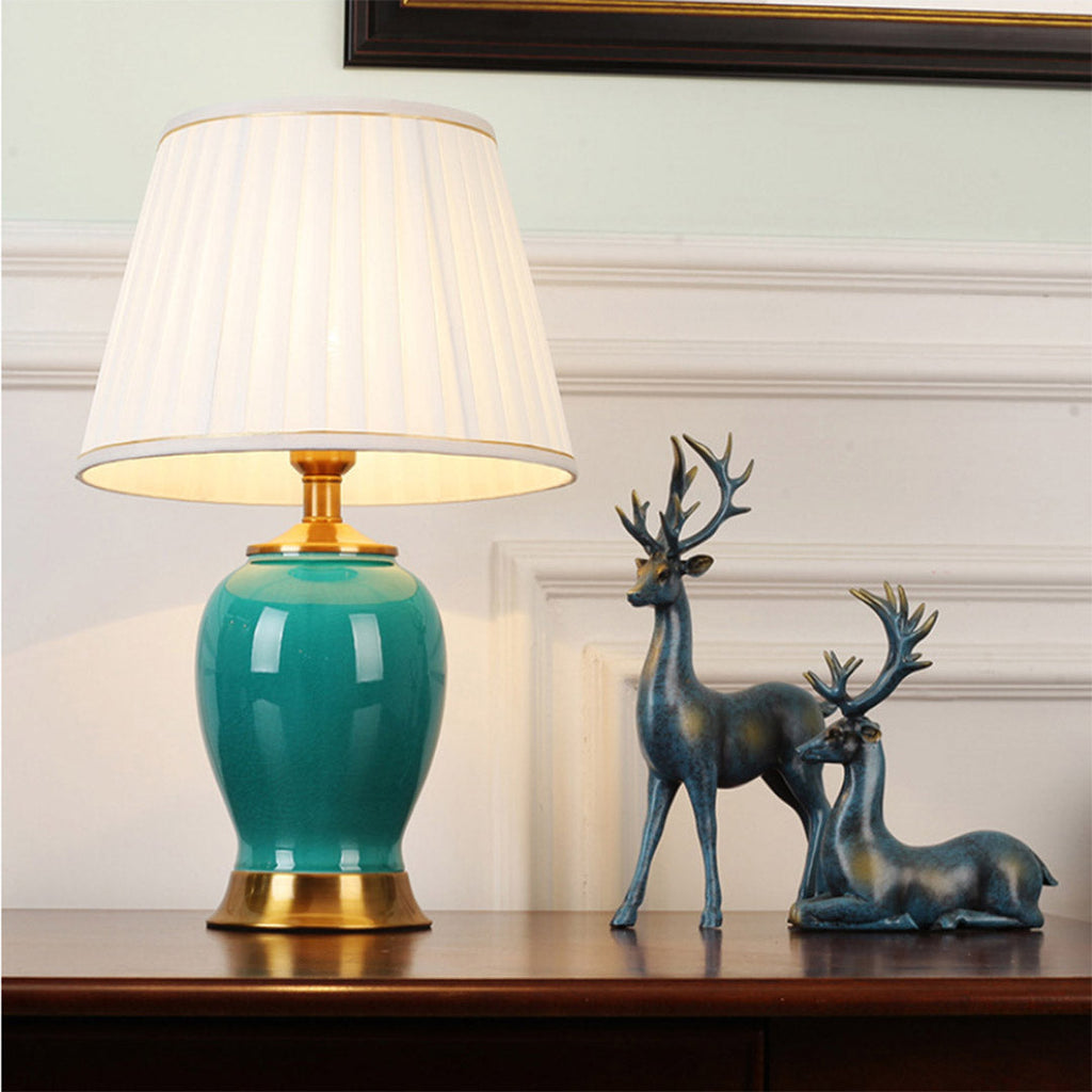 NNEAGS Ceramic Oval Table Lamp with Gold Metal Base Desk Lamp Green-4