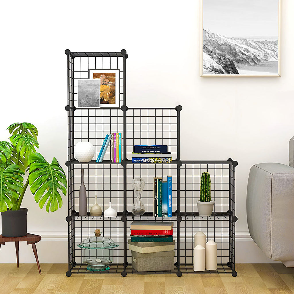 NNEAGS 2X Black Portable 9-Cube 3 Column Storage Organiser Foldable DIY Modular Grid Space Saving Shelf-4
