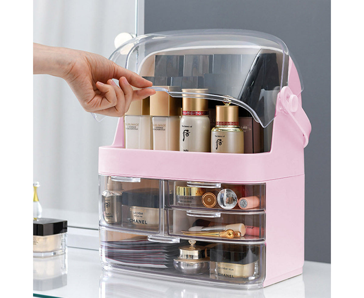 NNEAGS 2X 3 Tier Pink Countertop Makeup Cosmetic Storage Organiser Skincare Holder Jewelry Storage Box with Handle-4