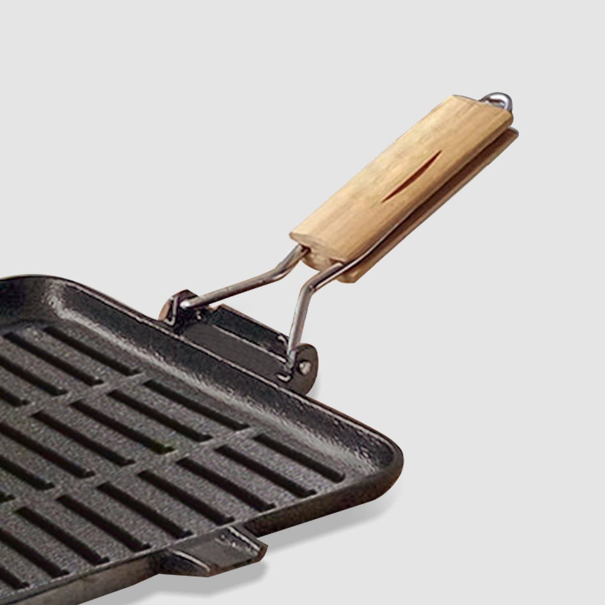 NNEAGS 2X 28cm Ribbed Cast Iron Square Steak Frying Grill Skillet Pan with Folding Wooden Handle-4