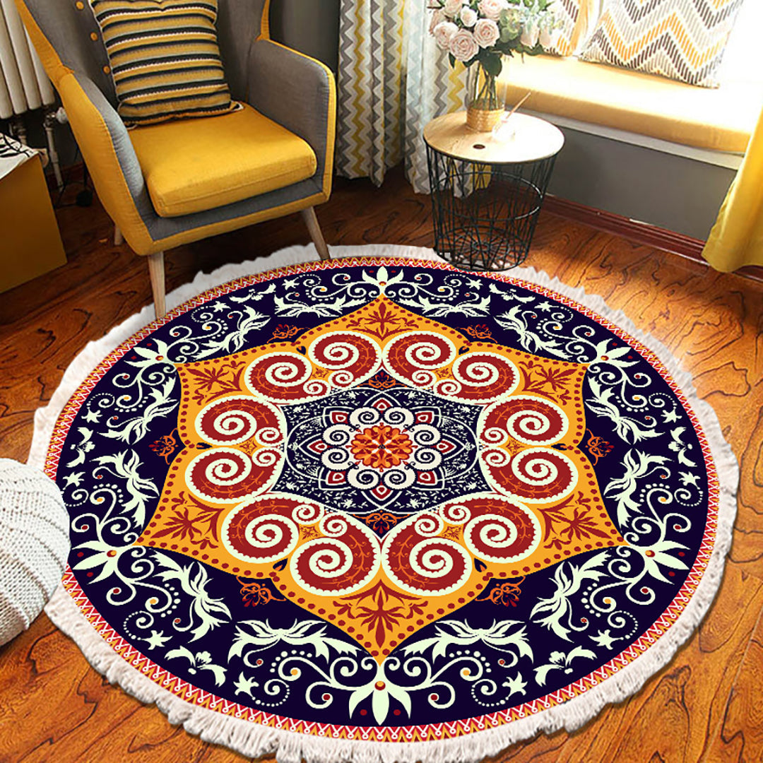 NNEAGS 2X 90cm Round Mandala Ethnic Style Round Carpet, Anti-slip Doormat, Home Decor-4