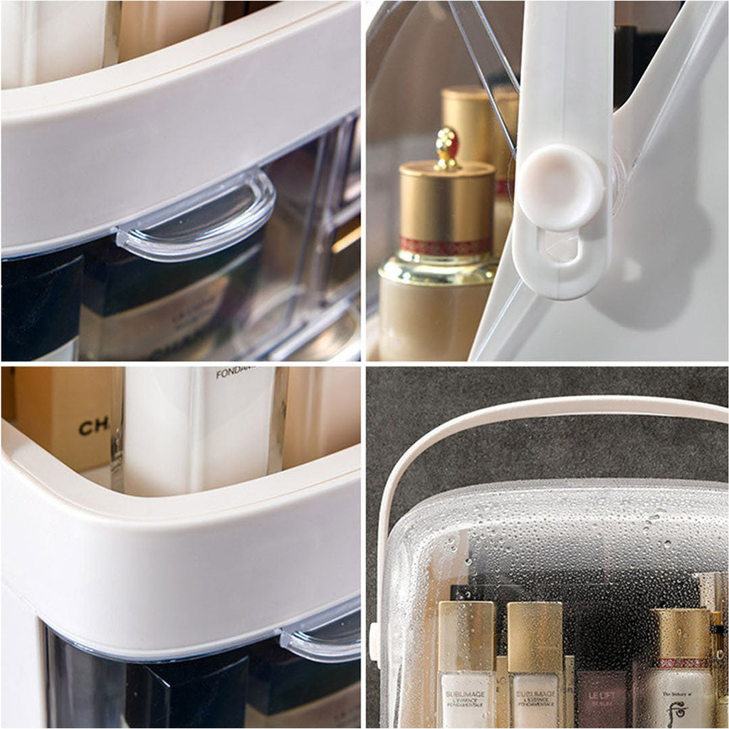 NNEAGS 2X 2 Tier White Countertop Makeup Cosmetic Storage Organiser Skincare Holder Jewelry Storage Box with Handle-2