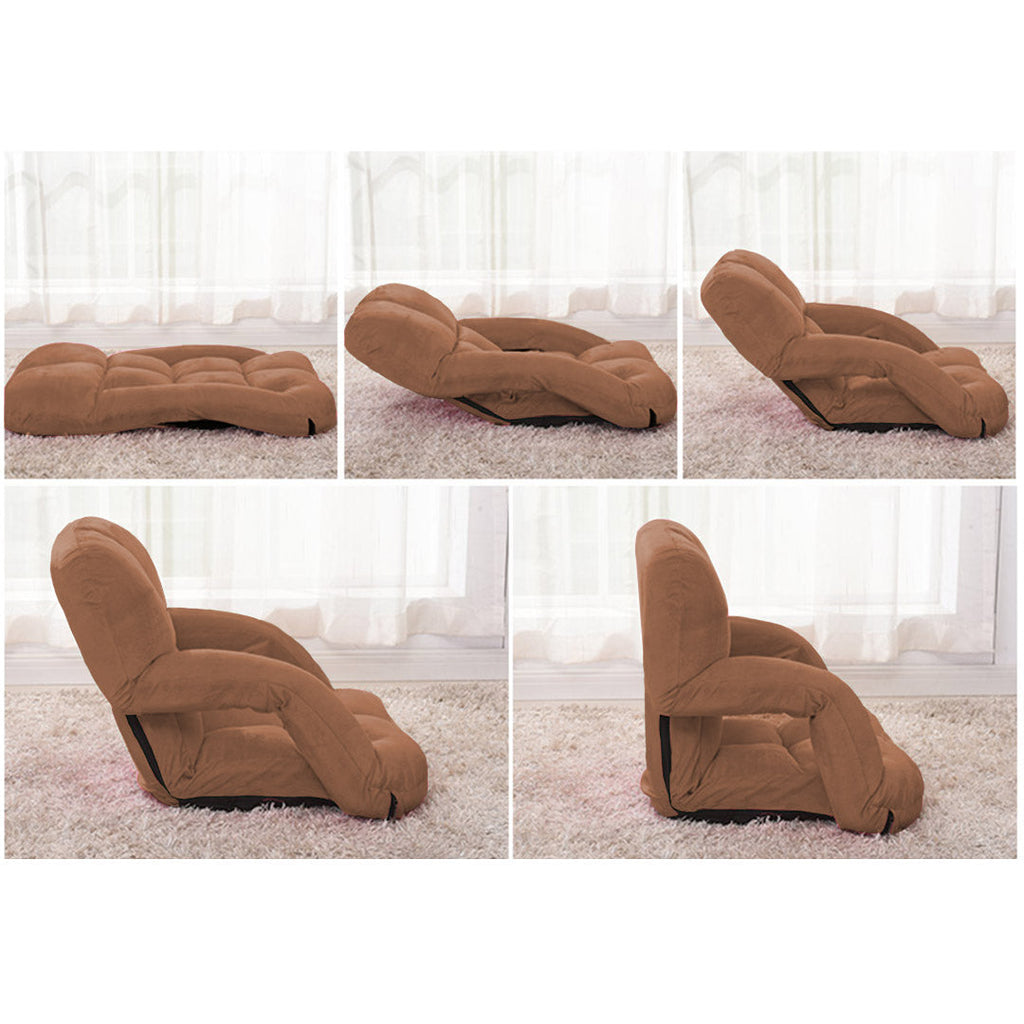 NNEAGS 4X Foldable Lounge Cushion Adjustable Floor Lazy Recliner Chair with Armrest Coffee-4
