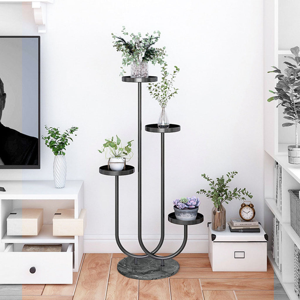 NNEAGS 2X U Shaped Plant Stand Round Flower Pot Tray Living Room Balcony Display Black Metal Decorative Shelf-4