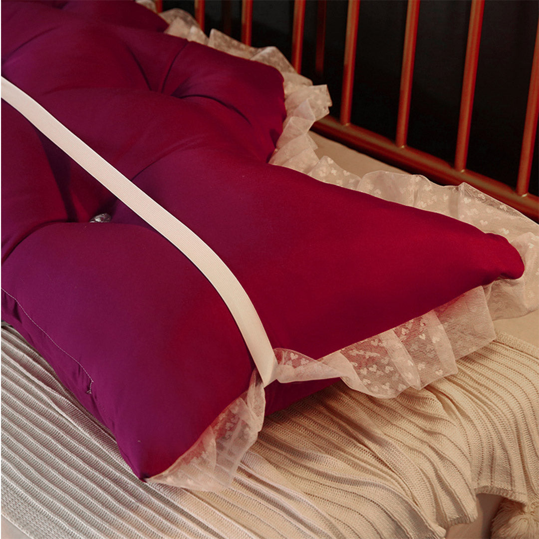NNEAGS 150cm Burgundy Princess Bed Pillow Headboard Backrest Bedside Tatami Sofa Cushion with Ruffle Lace Home Decor-4