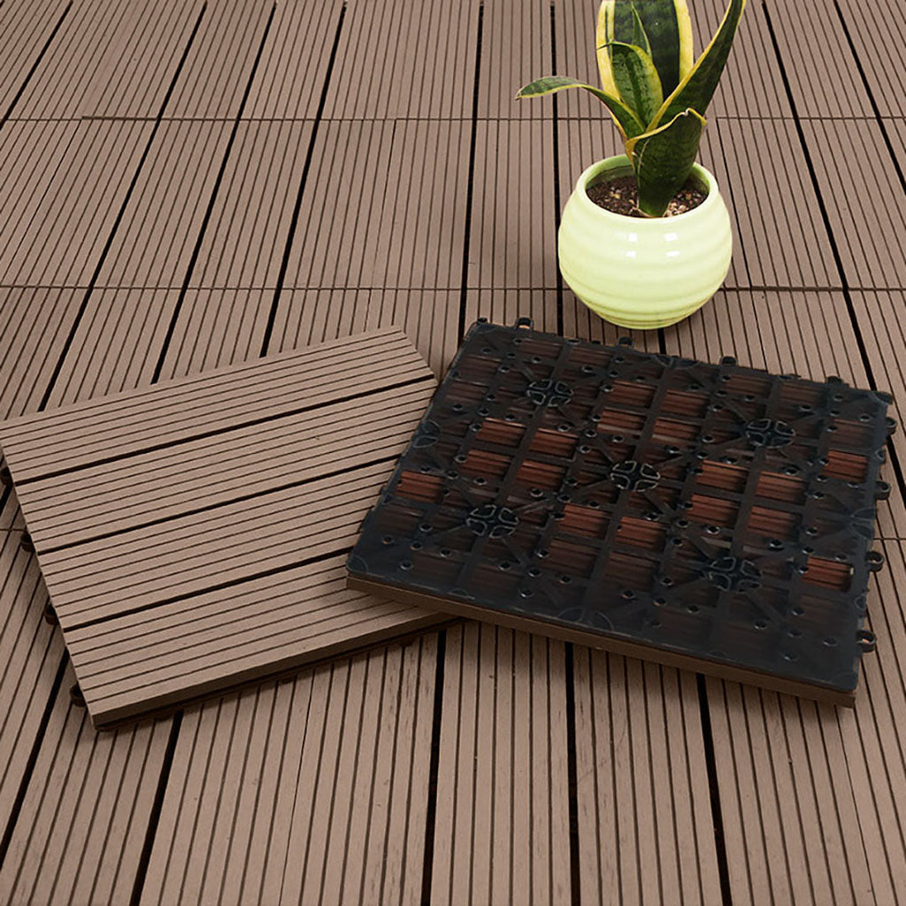NNEAGS 11 pcs Light Chocolate DIY Wooden Composite Decking Tiles Garden Outdoor Backyard Flooring Home Decor-4