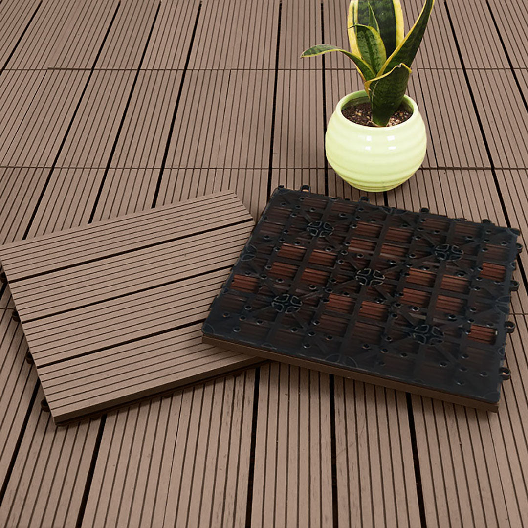 NNEAGS 11 pcs Light Chocolate DIY Wooden Composite Decking Tiles Garden Outdoor Backyard Flooring Home Decor-4