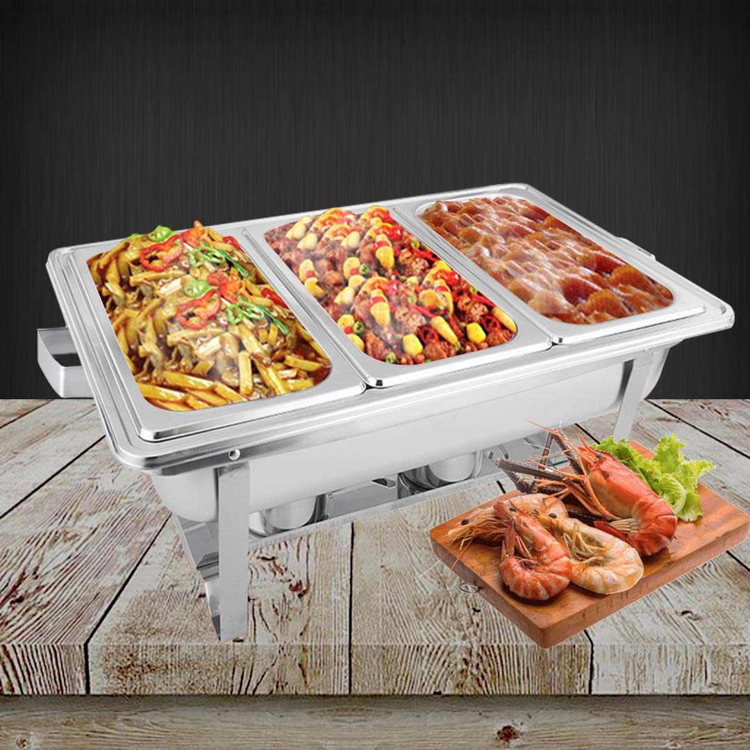 NNEAGS 4X 3L Triple Tray Stainless Steel Chafing Food Warmer Catering Dish-4