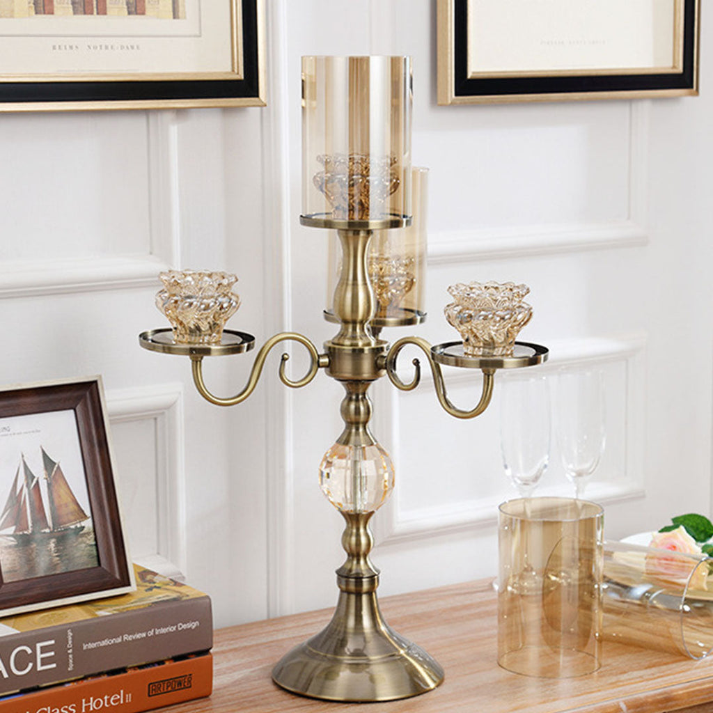 NNEAGS 58cm 4-Slots Glass Candlestick Candle Holder Stand Pillar Glass/Iron Metal-4