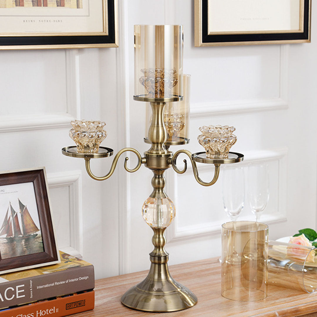 NNEAGS 58cm 4-Slots Glass Candlestick Candle Holder Stand Pillar Glass/Iron Metal-4