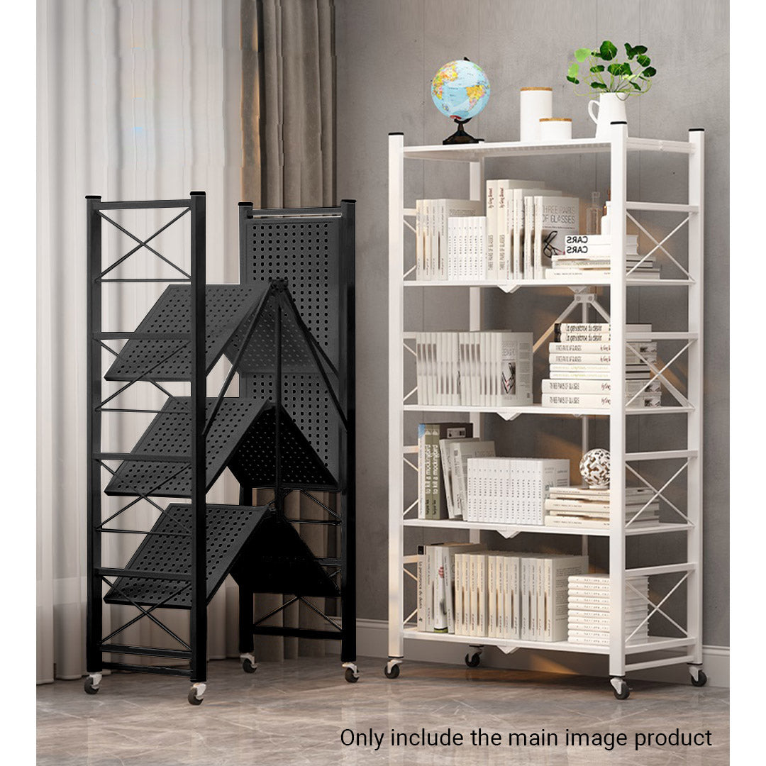 NNEAGS 4 Tier Steel Black Foldable Display Stand Multi-Functional Shelves Portable Storage Organizer with Wheels-4