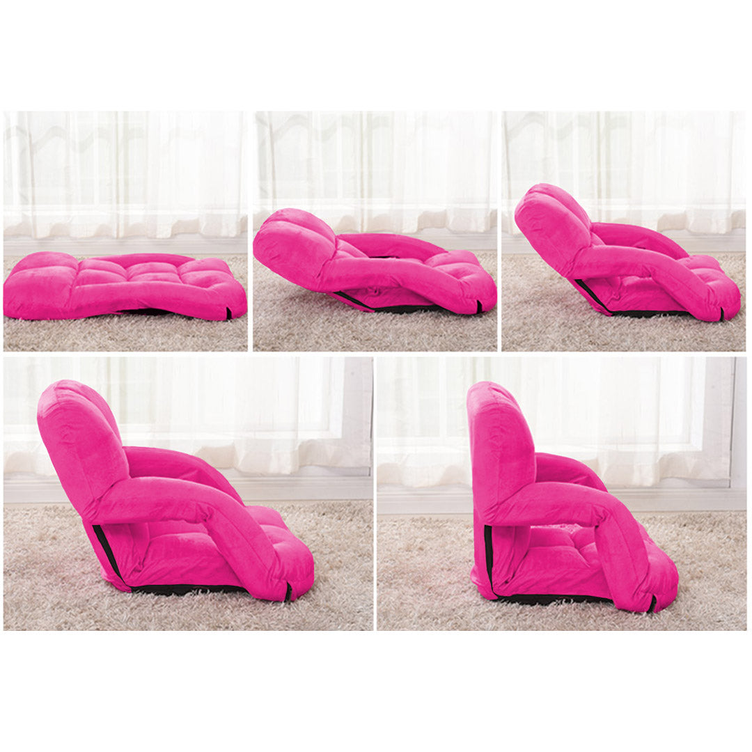 NNEAGS 4X Foldable Lounge Cushion Adjustable Floor Lazy Recliner Chair with Armrest Pink-4