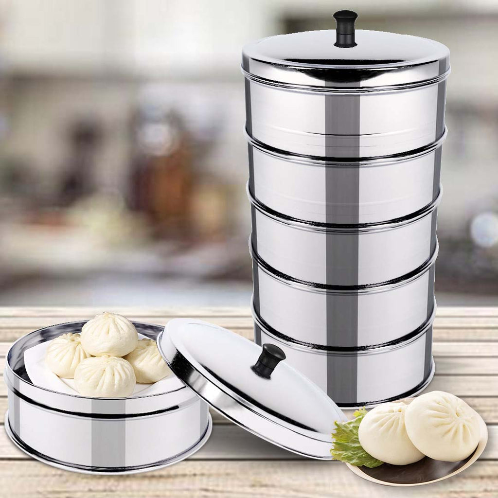 NNEAGS 2X 5 Tier Stainless Steel Steamers With Lid Work inside of Basket Pot Steamers 22cm-4
