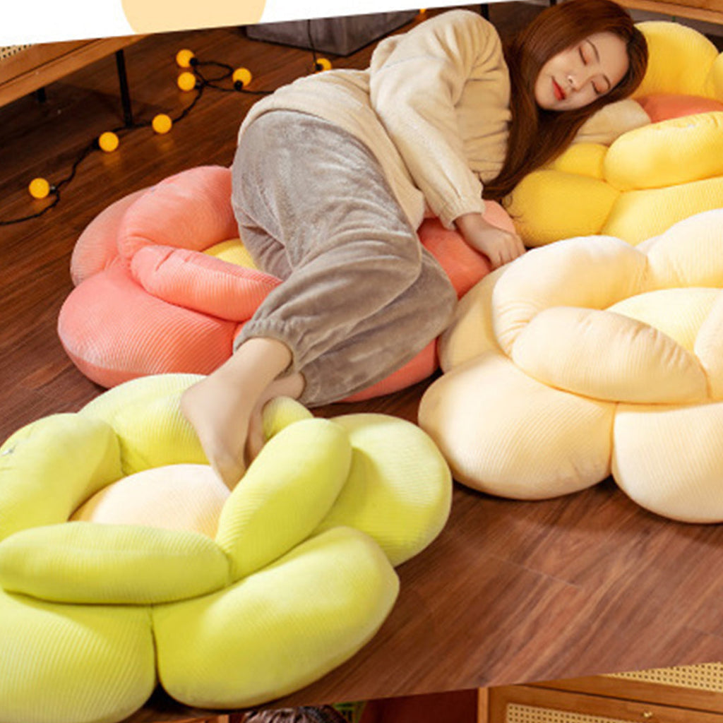 NNEAGS 2X  Yellow Double Flower Shape Cushion Soft Bedside Floor Plush Pillow Home Decor-4