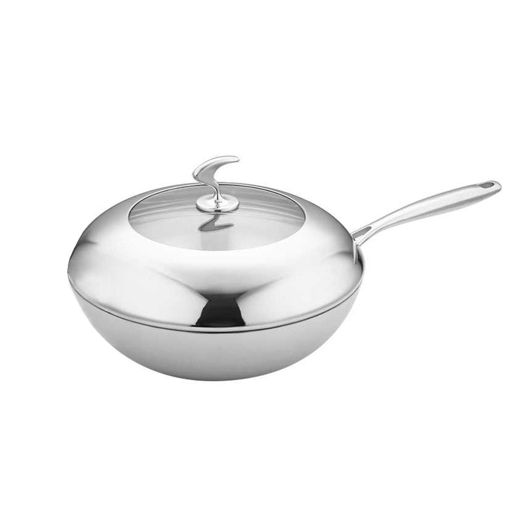 NNEAGS 2X 18/10 Stainless Steel Fry Pan 30cm Frying Pan Top Grade Cooking Non Stick Interior Skillet with Lid-4